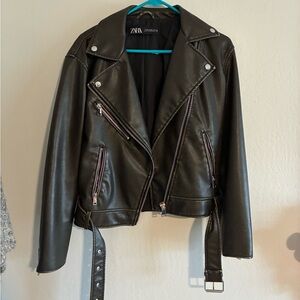Zara Women's Black Leather Biker Jacket